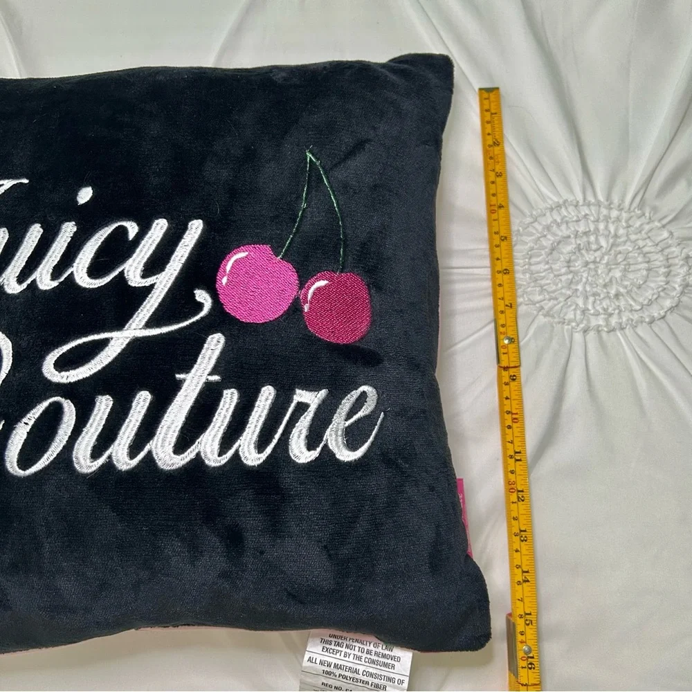 Juicy Couture Black & Pink Novelty Cherry Print Logo Accent Pillow